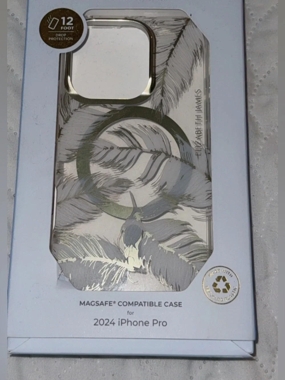 Elizabeth and James Translucent MagSafe Case with Gold Feather Motif